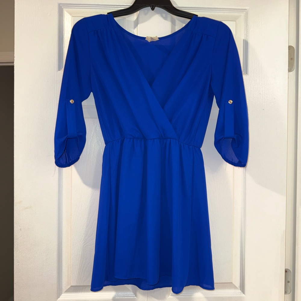 Like New Tovia Elegant Cobalt Royal Blue Mini Long 3/4 Sleeve Dress - Size M 💙